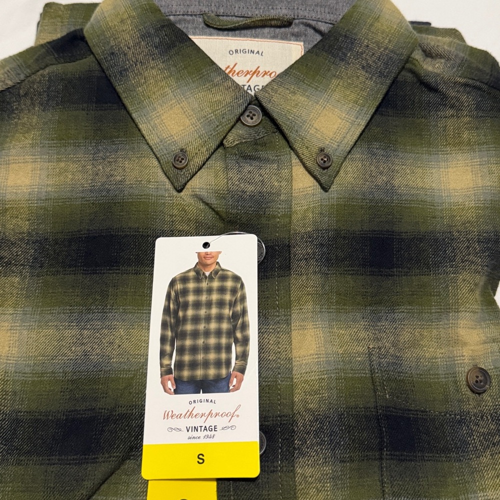 NWT Weatherproof Men’s Flannel Plaid Shirt Green, size S